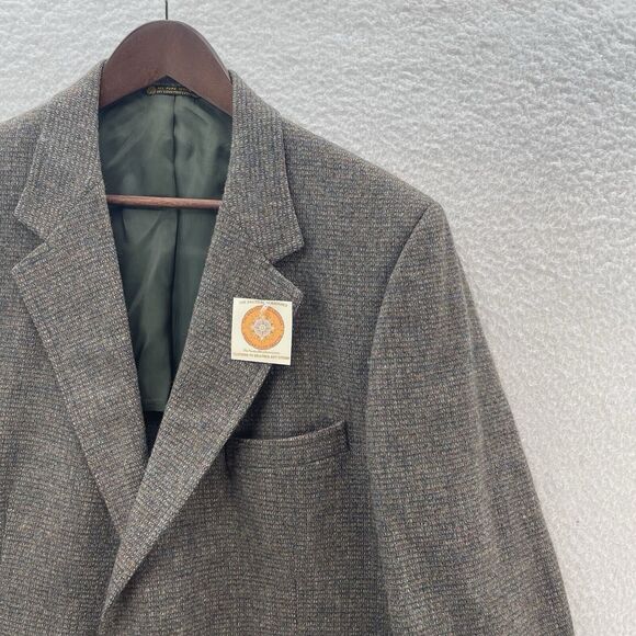 Vintage Kingsridge Tweed Blazer Mens 44R Wool Preppy Academia Leather Button USA - Picture 2 of 12